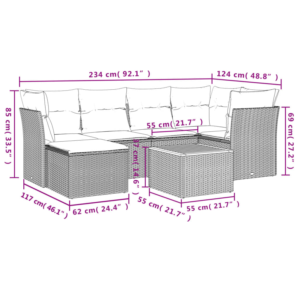 Set Canapele De Grădină Cu Perne, 7 Piese, , Poliratan