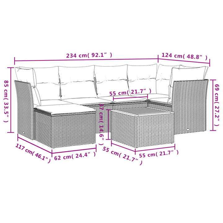 Set Canapele De Grădină Cu Perne, 7 Piese, , Poliratan