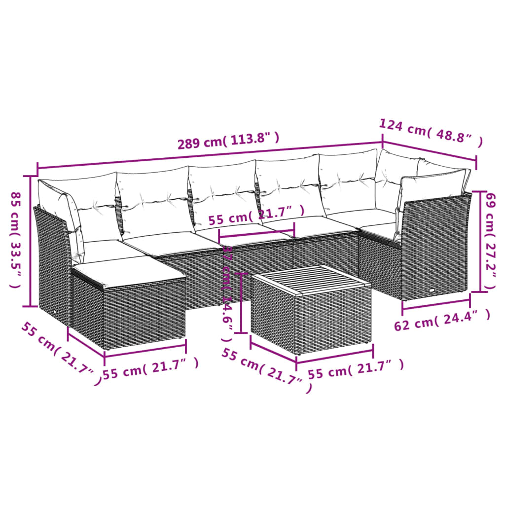 Set Mobilier De Grădină Cu Perne, 8 Piese, , Poliratan