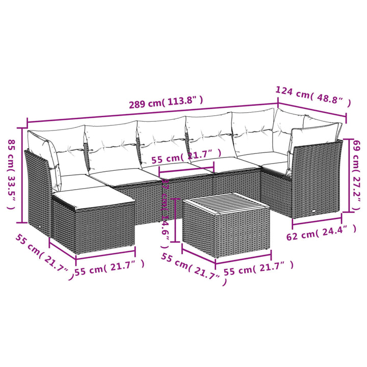 Set Mobilier De Grădină Cu Perne, 8 Piese, , Poliratan