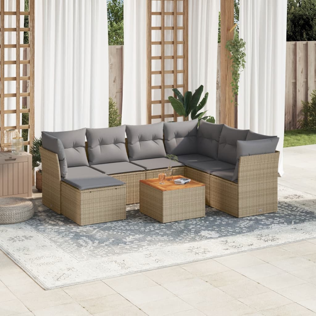 Set Mobilier De Grădină Cu Perne, 8 Piese, , Poliratan
