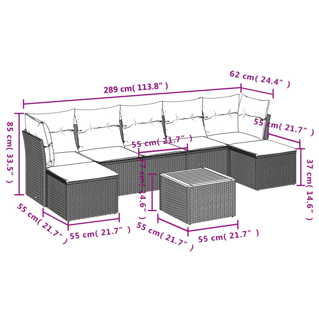 Set Mobilier De Grădină Cu Perne, 8 Piese, , Poliratan