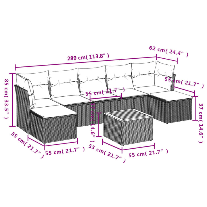 Set Mobilier De Grădină Cu Perne, 8 Piese, , Poliratan