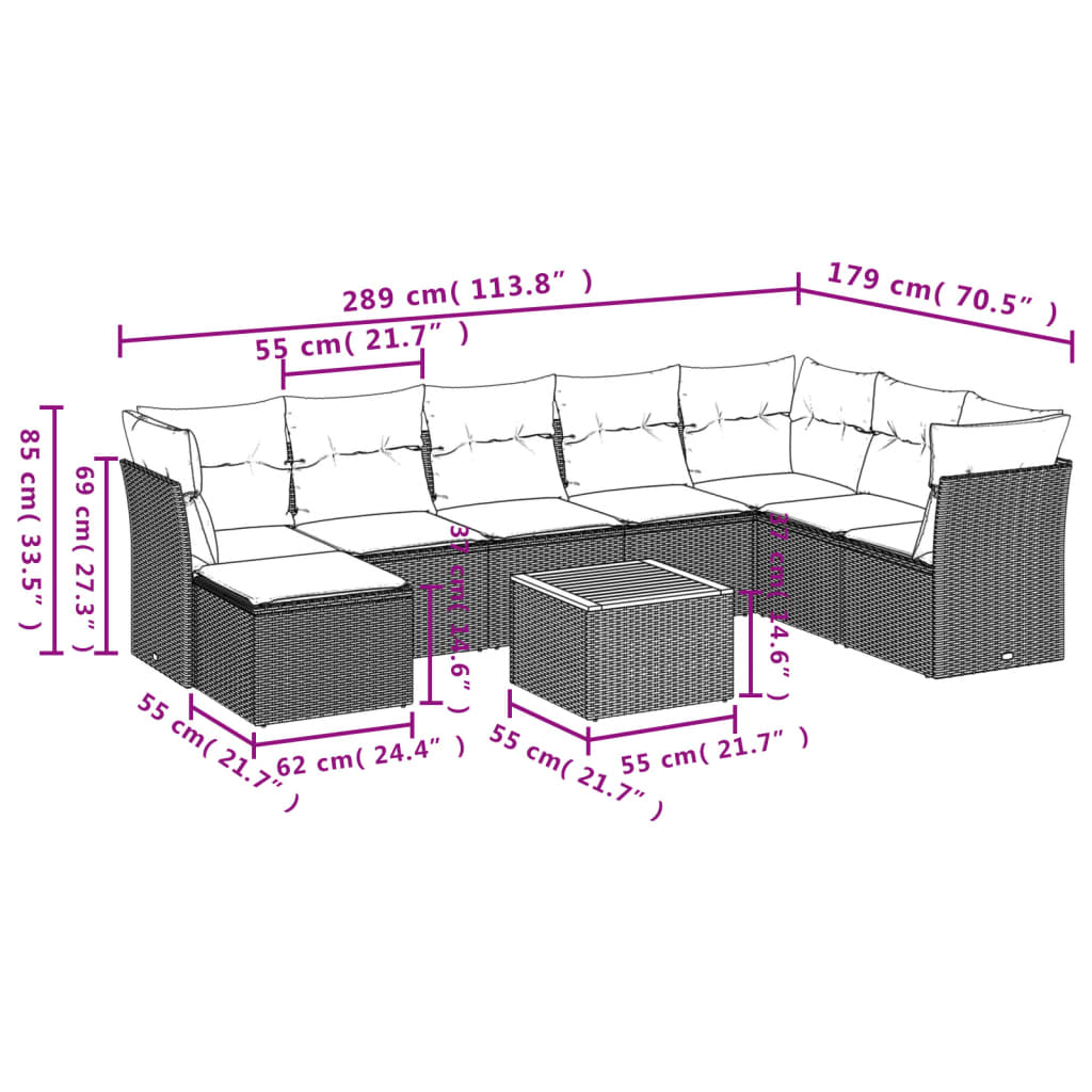 Set Mobilier De Grădină Cu Perne, 9 Piese, , Poliratan