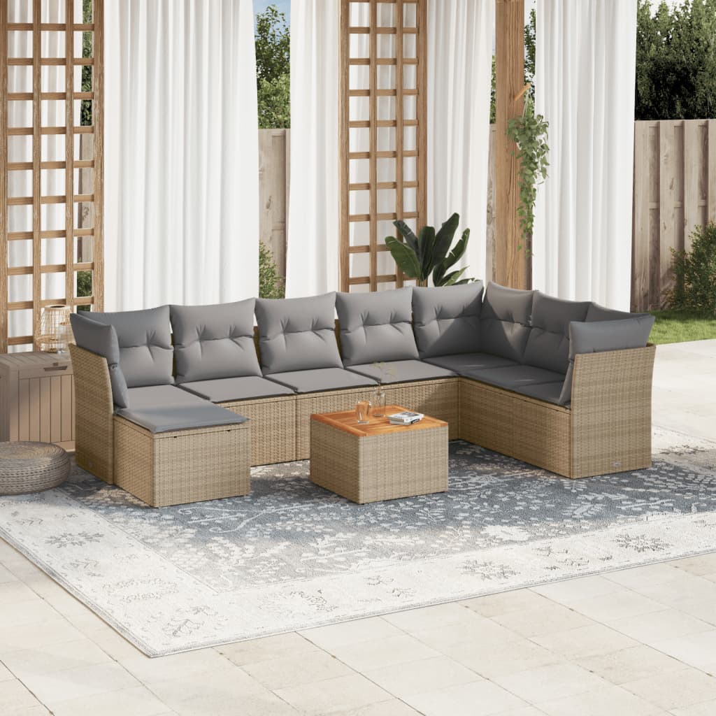 Set Mobilier De Grădină Cu Perne, 9 Piese, , Poliratan