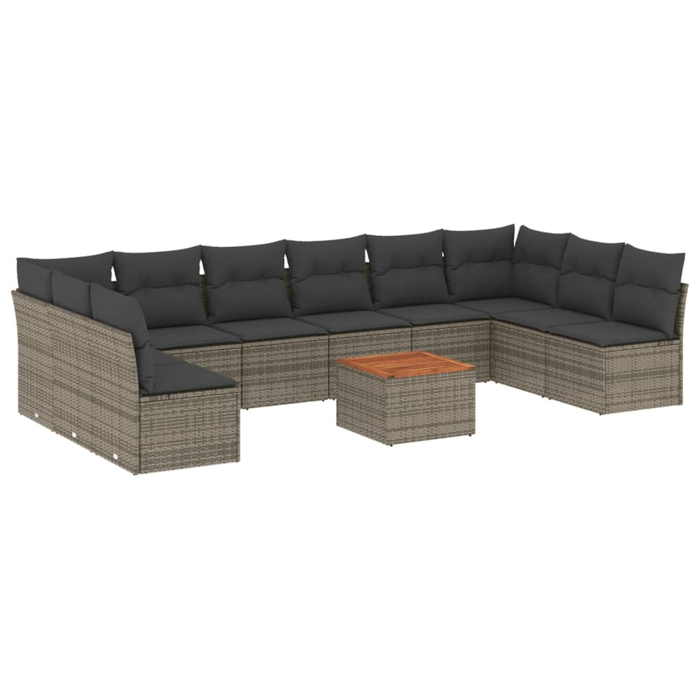 Set Canapele De Grădină Cu Perne, 11 Piese, Gri, Poliratan