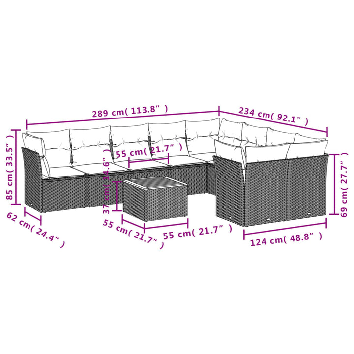 Set Canapele De Grădină Cu Perne, 10 Piese, , Poliratan
