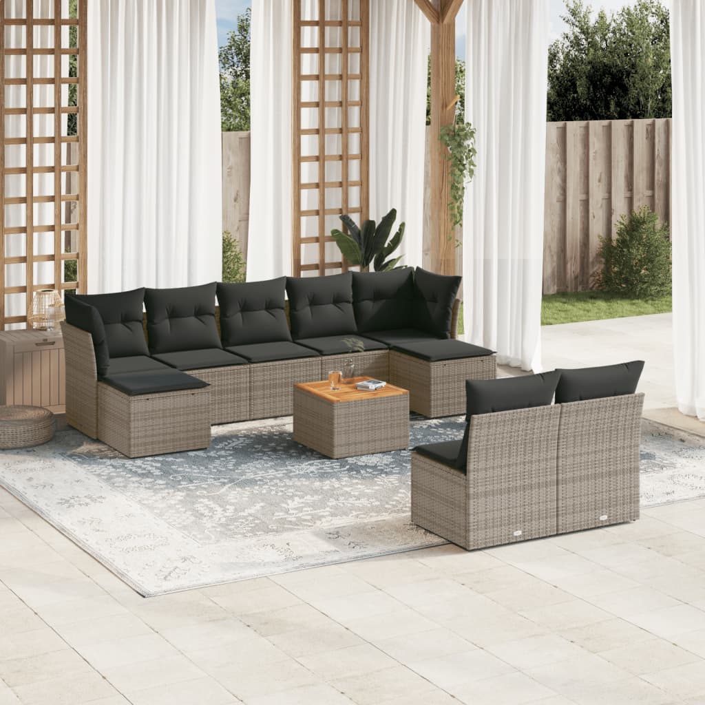 Set Mobilier De Grădină Cu Perne, 10 Piese, Gri, Poliratan