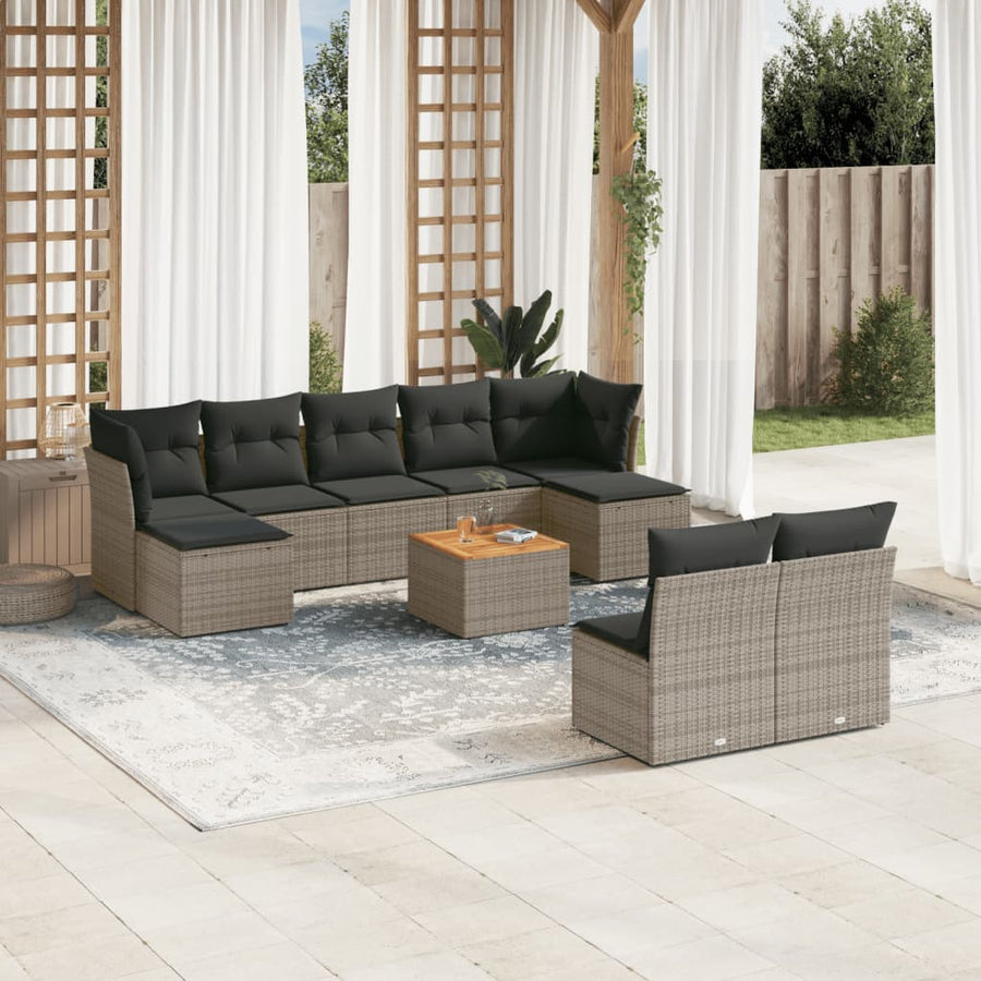 Set Mobilier De Grădină Cu Perne, 10 Piese, Gri, Poliratan