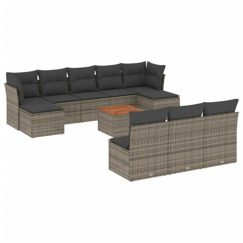Set Canapele De Grădină Cu Perne, 11 Piese, Gri, Poliratan