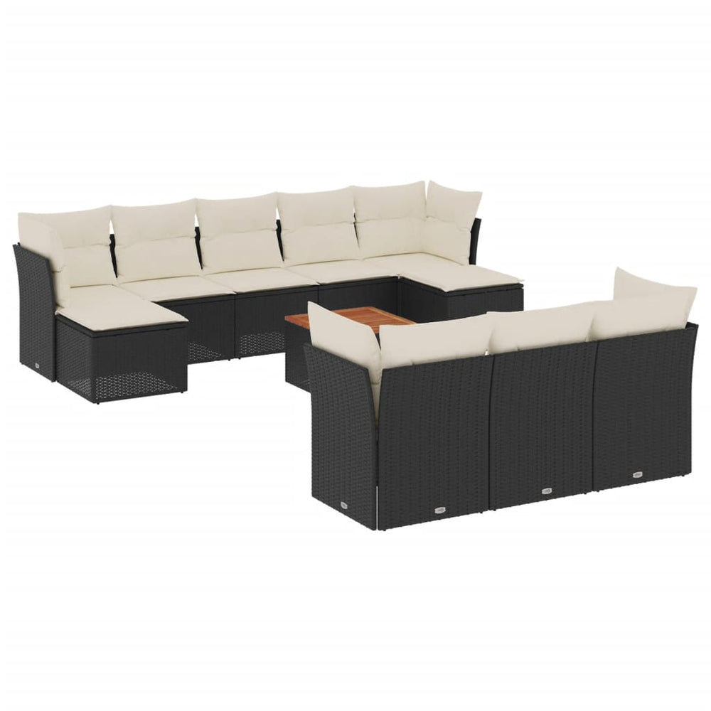 Set Canapele De Grădină Cu Perne, 11 Piese, Negru, Poliratan