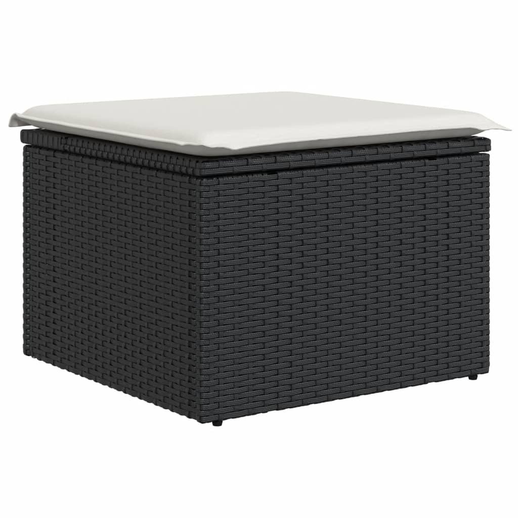 Set Canapele De Grădină Cu Perne, 11 Piese, Negru, Poliratan