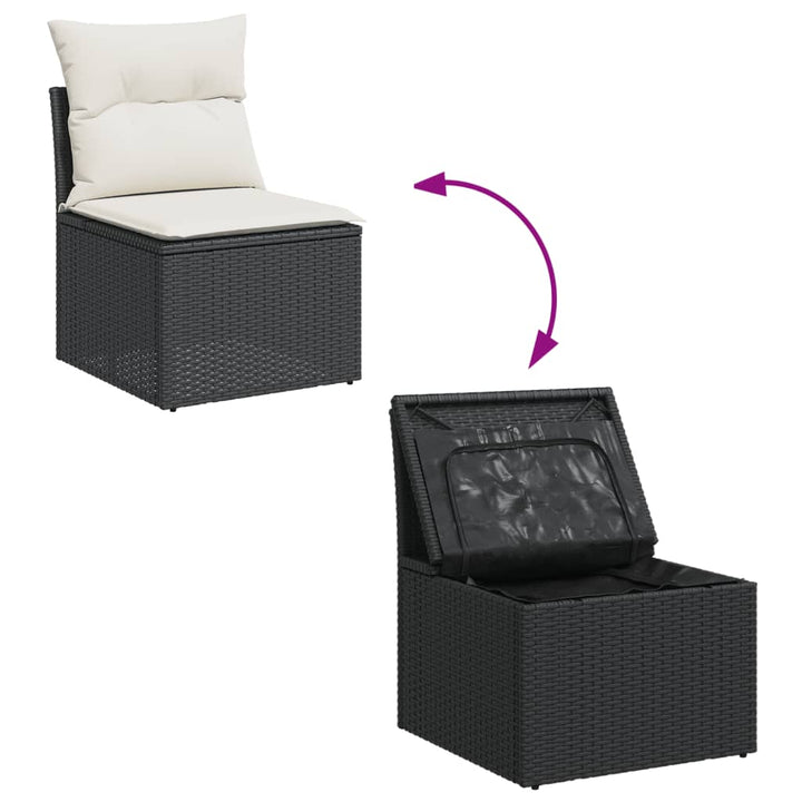 Set Canapele De Grădină Cu Perne, 11 Piese, Negru, Poliratan