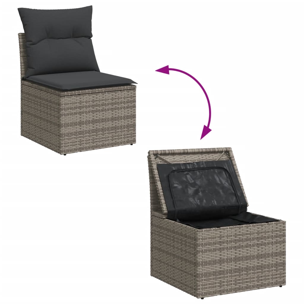 Set Mobilier De Grădină Cu Perne, 13 Piese, Gri, Poliratan