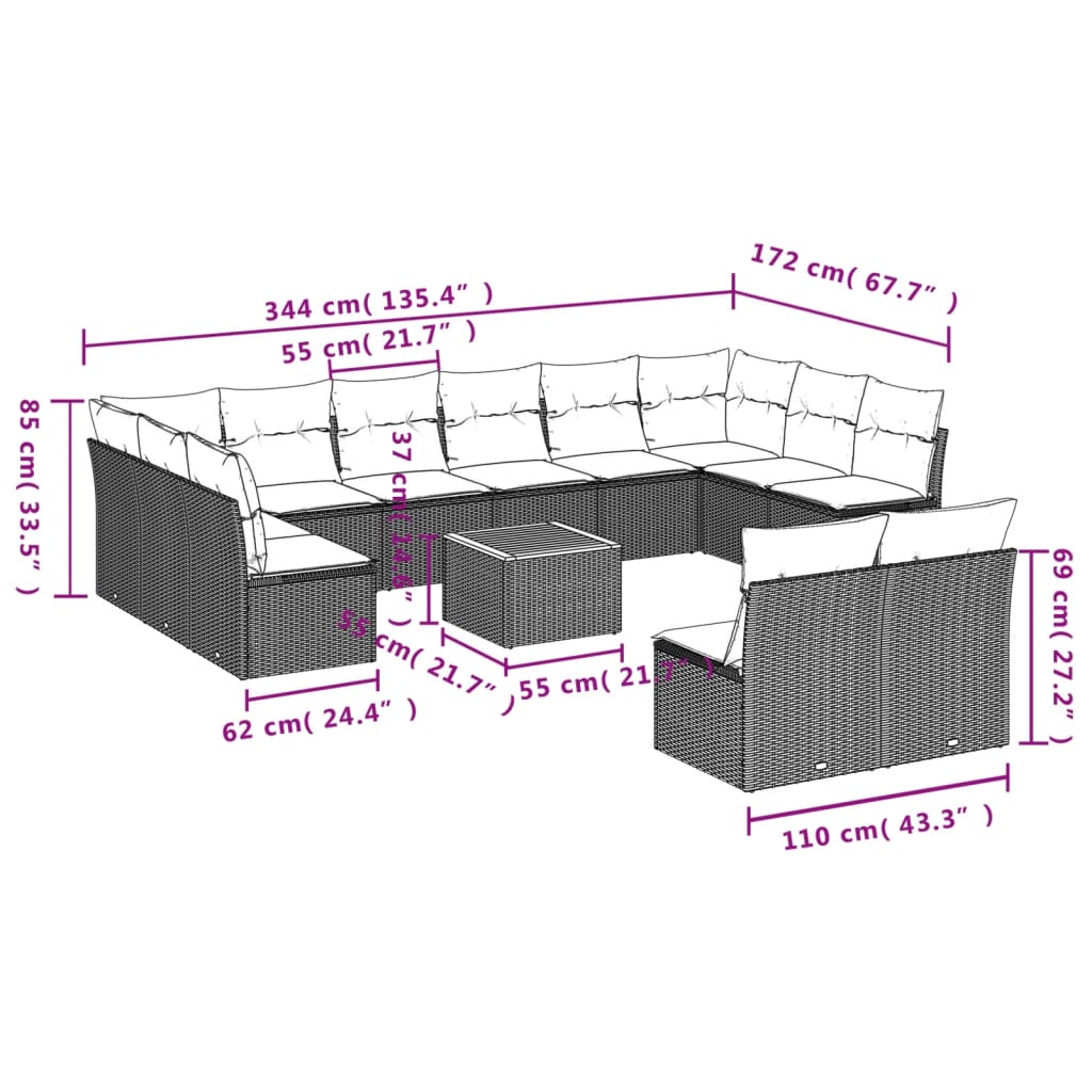 Set Mobilier De Grădină Cu Perne, 13 Piese, Gri, Poliratan