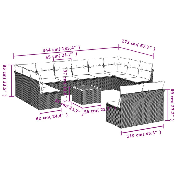 Set Mobilier De Grădină Cu Perne, 13 Piese, Gri, Poliratan