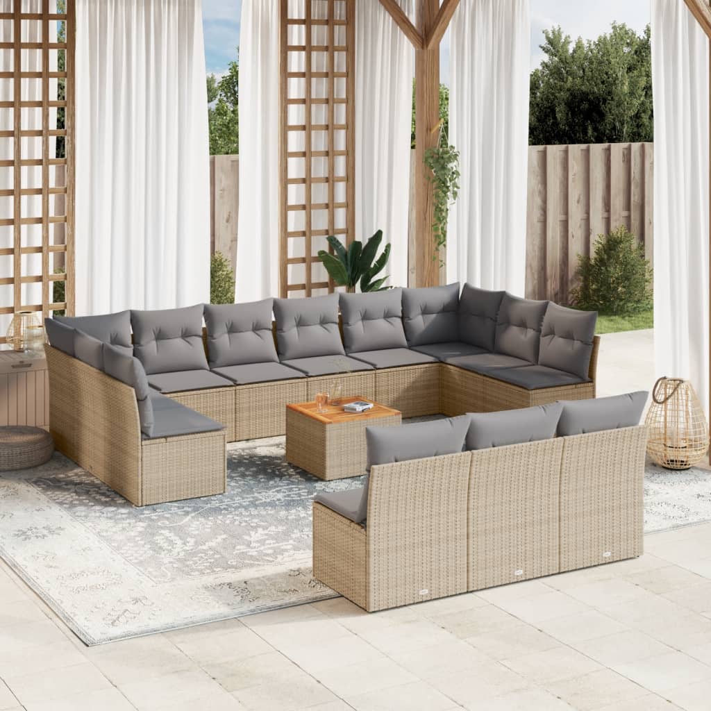 Set Mobilier De Grădină Cu Perne, 14 Piese, Gri, Poliratan