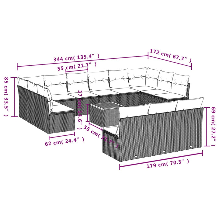 Set Mobilier De Grădină Cu Perne, 14 Piese, Gri, Poliratan