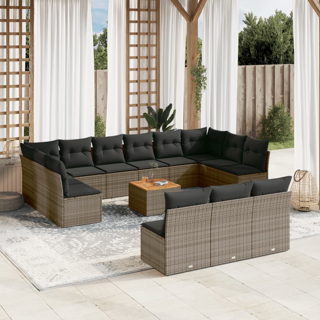 Set Mobilier De Grădină Cu Perne, 14 Piese, Gri, Poliratan