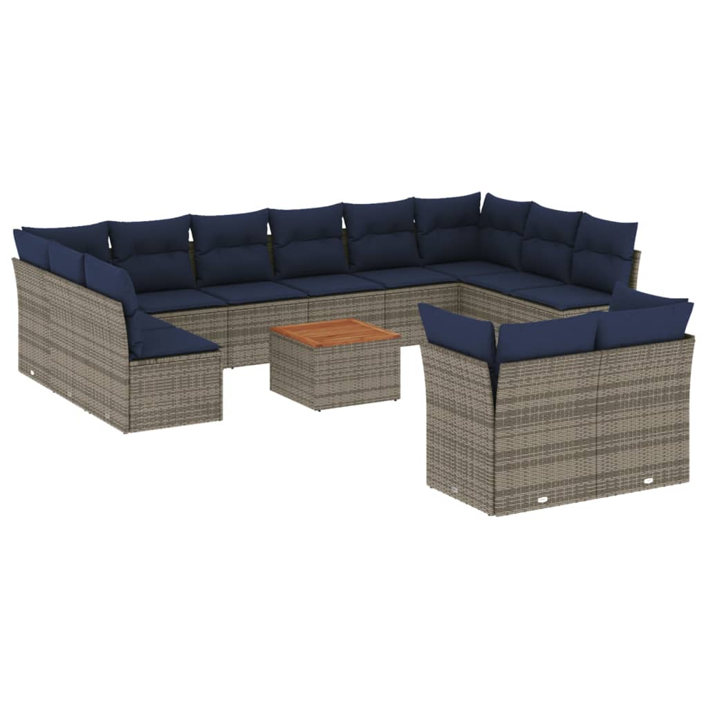 Set Mobilier De Grădină Cu Perne, 13 Piese, Gri, Poliratan