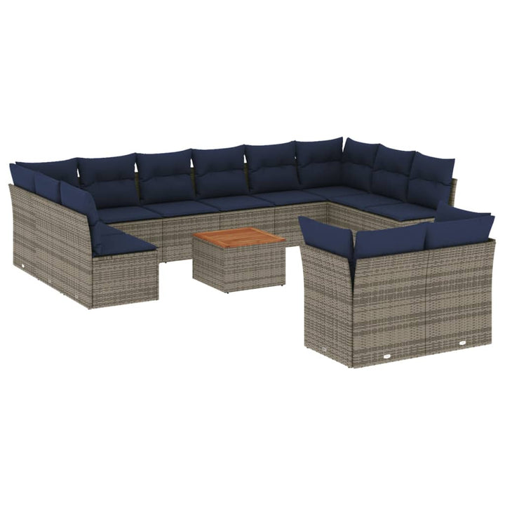 Set Mobilier De Grădină Cu Perne, 13 Piese, Gri, Poliratan