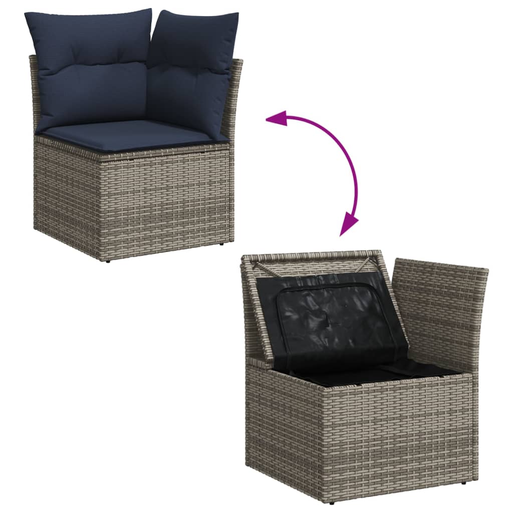 Set Mobilier De Grădină Cu Perne, 13 Piese, Gri, Poliratan