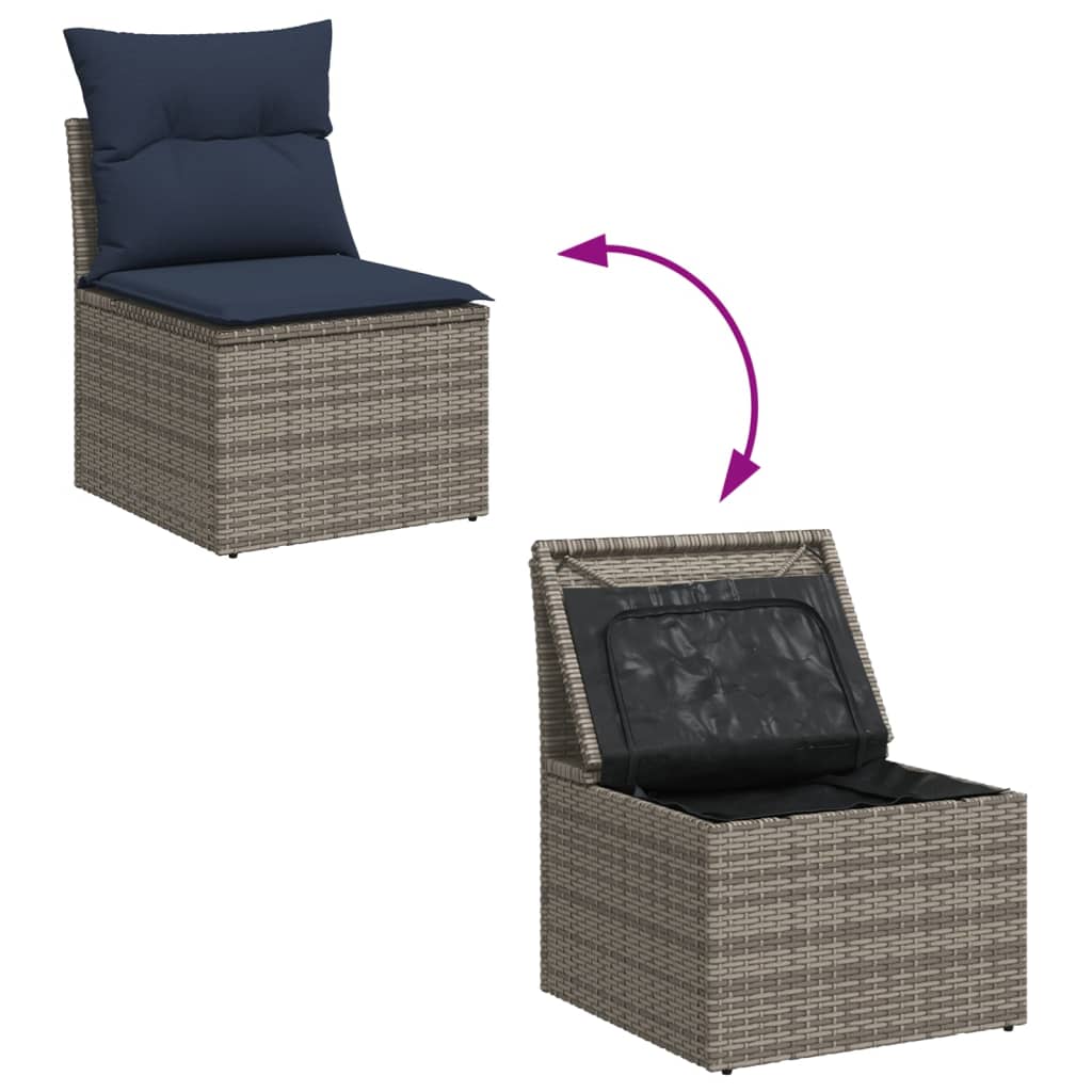 Set Mobilier De Grădină Cu Perne, 13 Piese, Gri, Poliratan