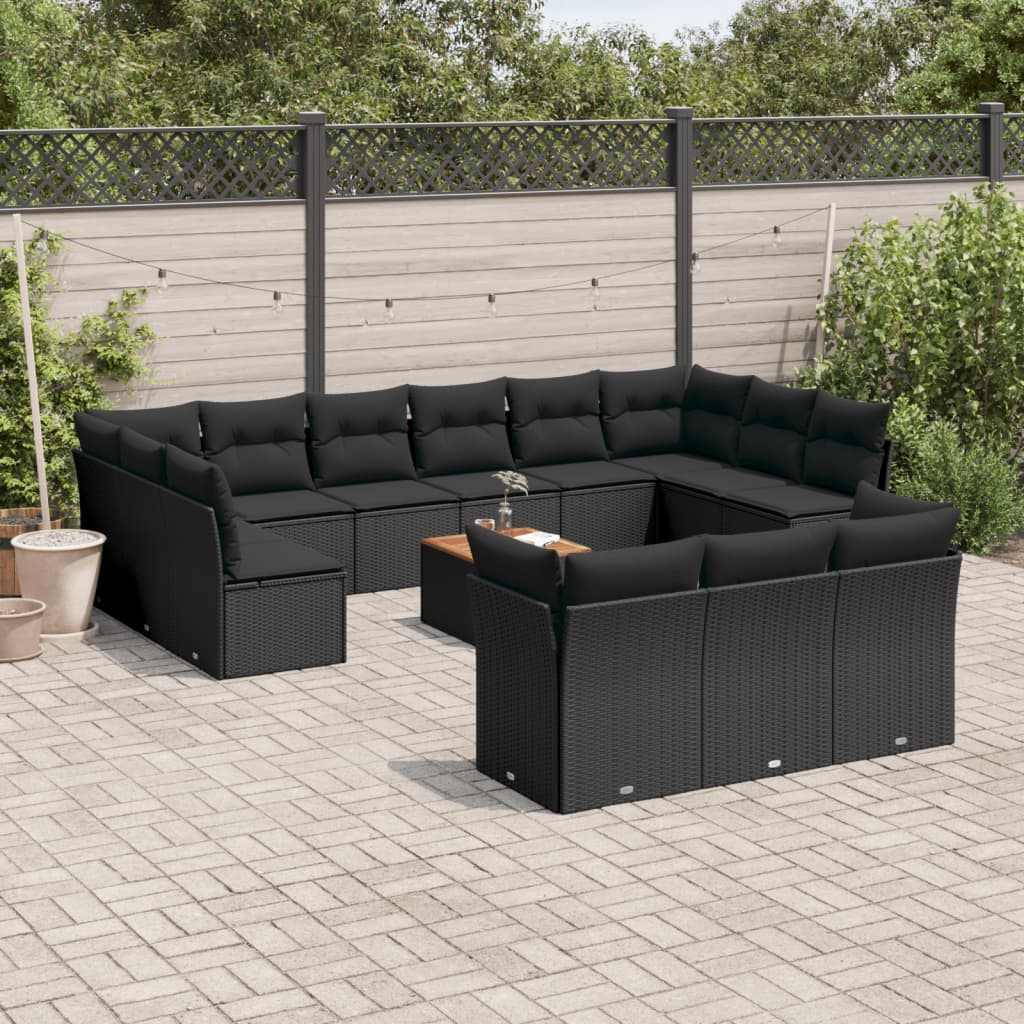 Set Mobilier De Grădină Cu Perne, 14 Piese, Negru, Poliratan