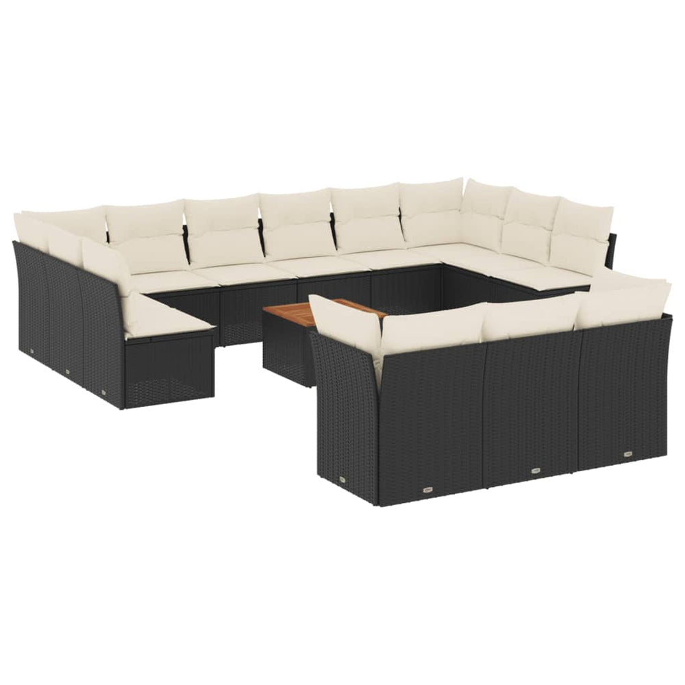 Set Mobilier De Grădină Cu Perne, 14 Piese, Negru, Poliratan