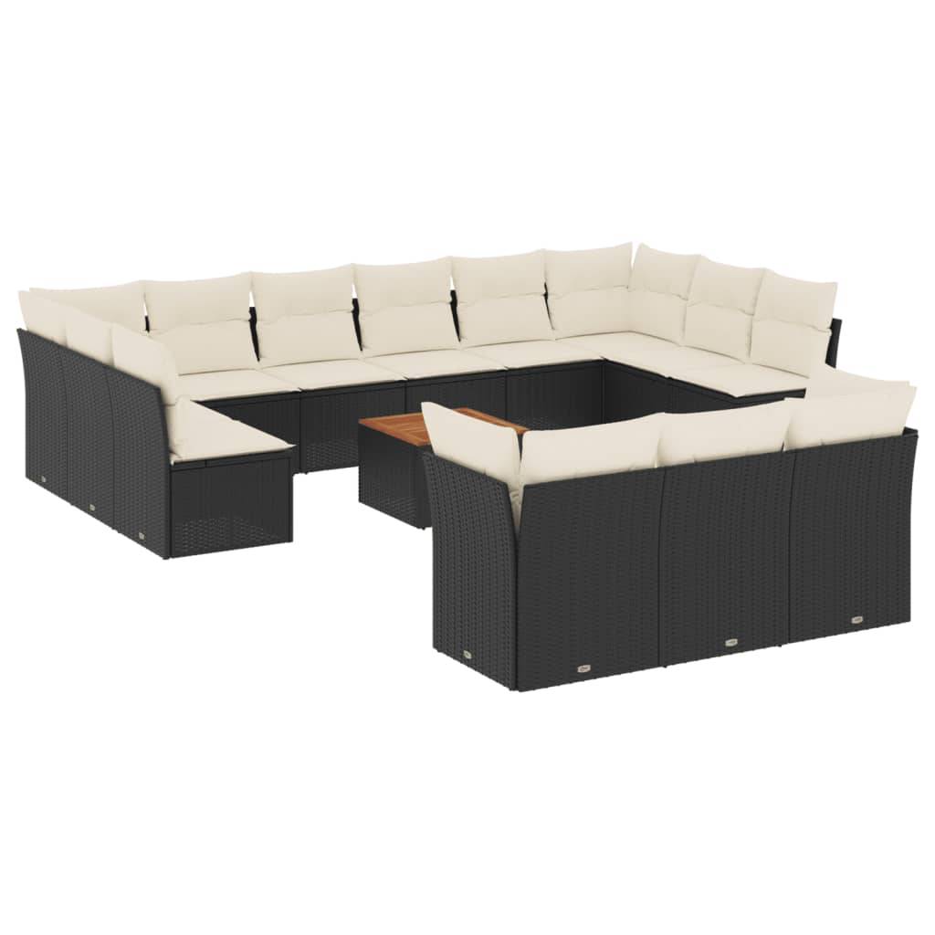 Set Mobilier De Grădină Cu Perne, 14 Piese, Negru, Poliratan