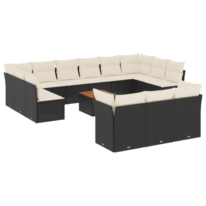 Set Mobilier De Grădină Cu Perne, 14 Piese, Negru, Poliratan