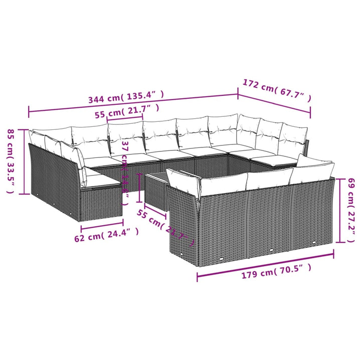Set Mobilier De Grădină Cu Perne, 14 Piese, Negru, Poliratan