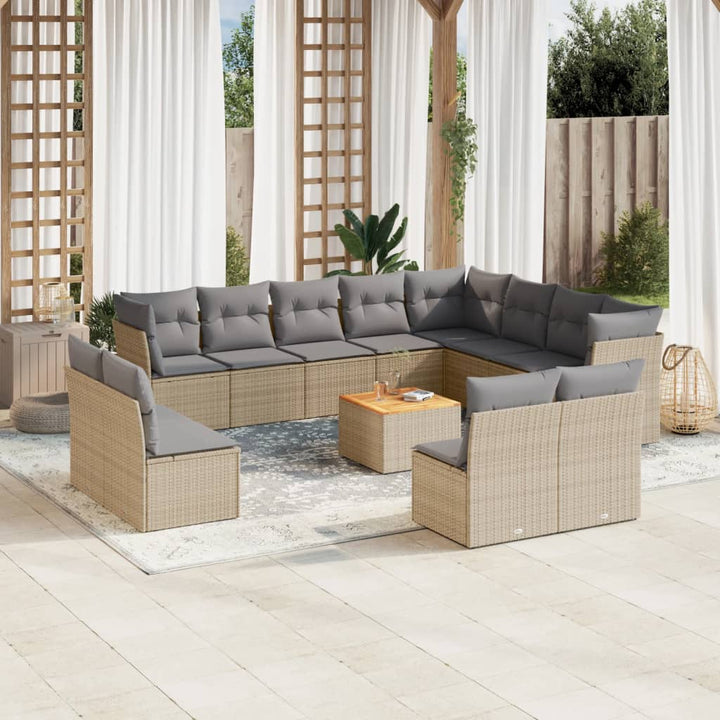 Set Mobilier De Grădină Cu Perne, 13 Piese, Gri, Poliratan