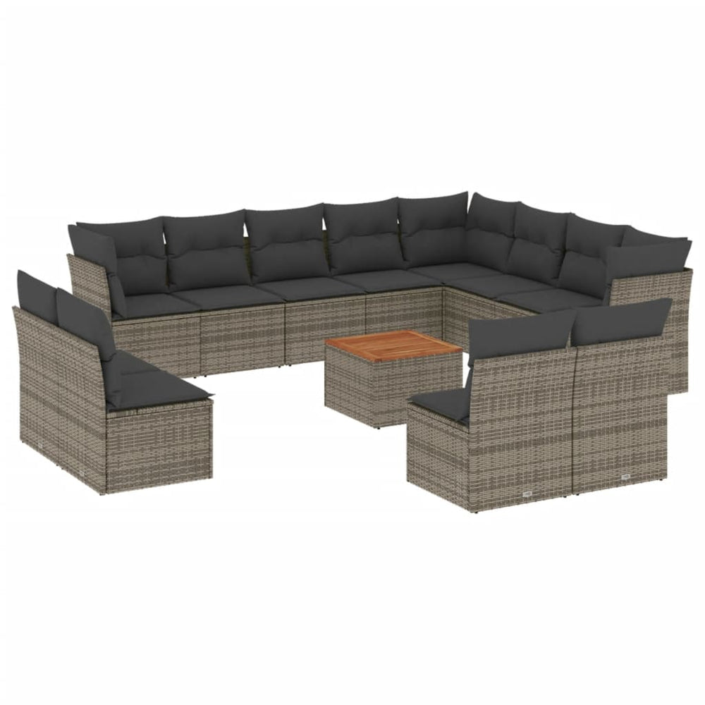 Set Mobilier De Grădină Cu Perne, 13 Piese, Gri, Poliratan