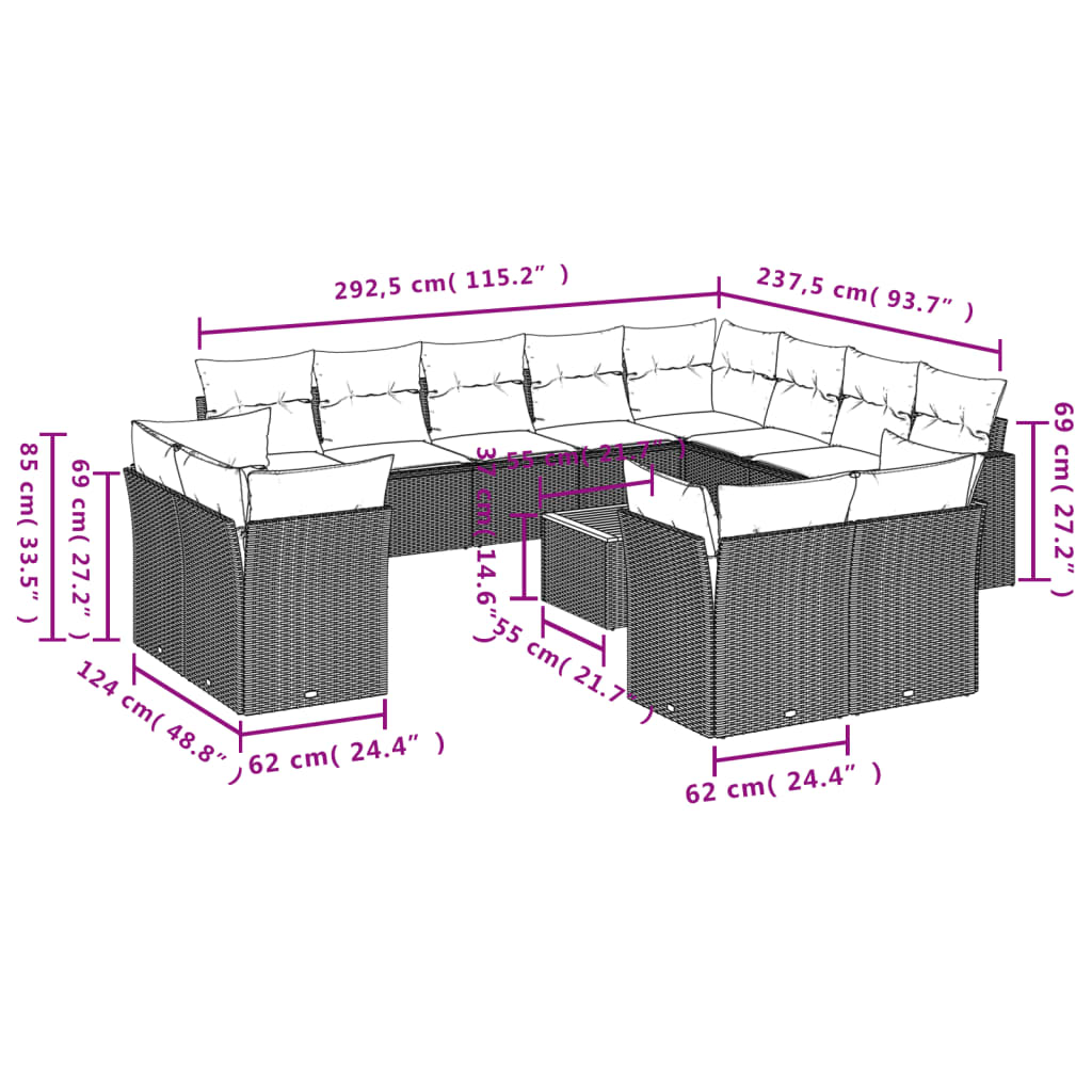 Set Mobilier De Grădină Cu Perne, 13 Piese, Negru, Poliratan
