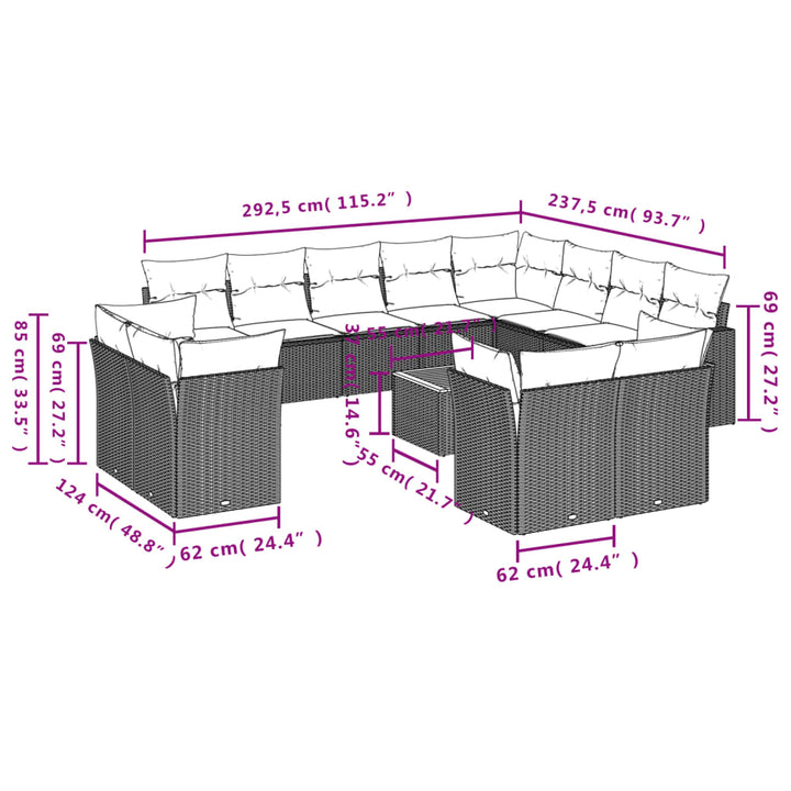 Set Mobilier De Grădină Cu Perne, 13 Piese, Negru, Poliratan