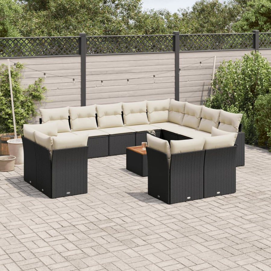 Set Mobilier De Grădină Cu Perne, 13 Piese, Negru, Poliratan