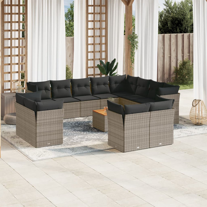 Set Mobilier De Grădină Cu Perne, 13 Piese, Negru, Poliratan