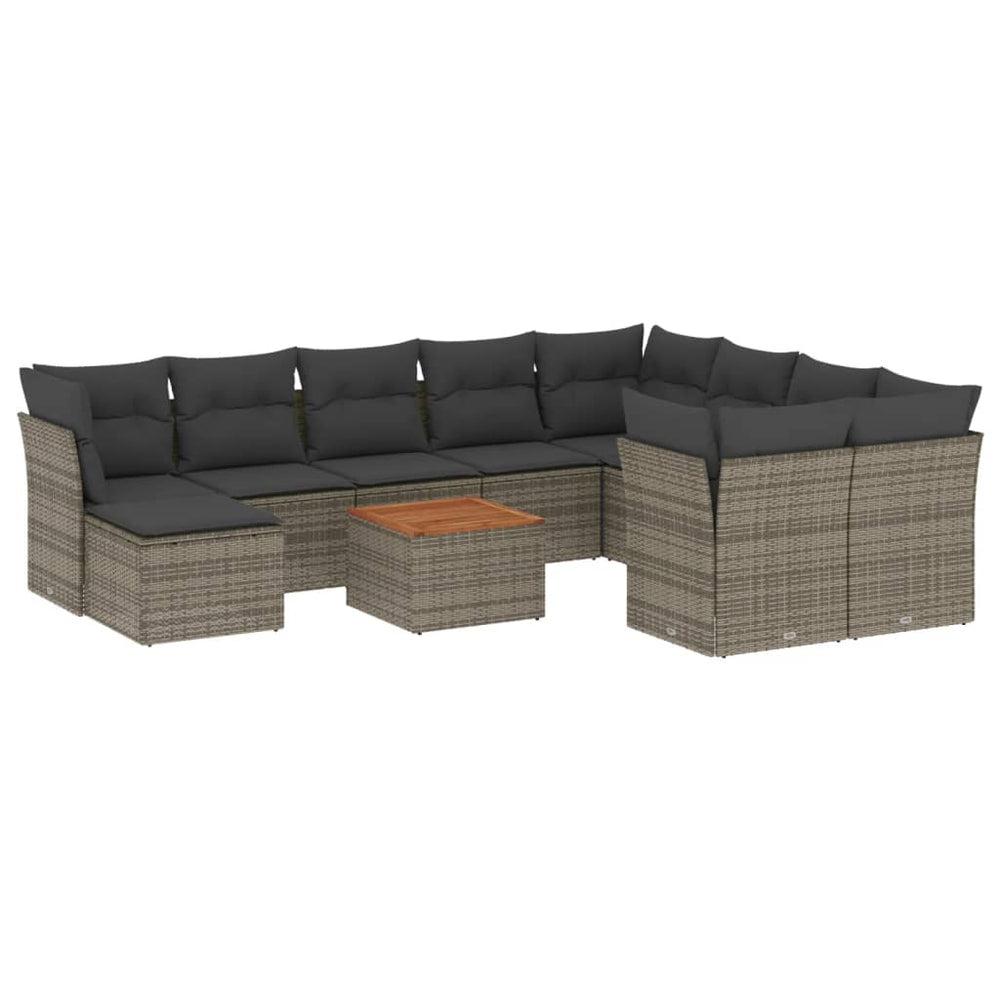 Set Canapele De Grădină Cu Perne, 11 Piese, Gri, Poliratan