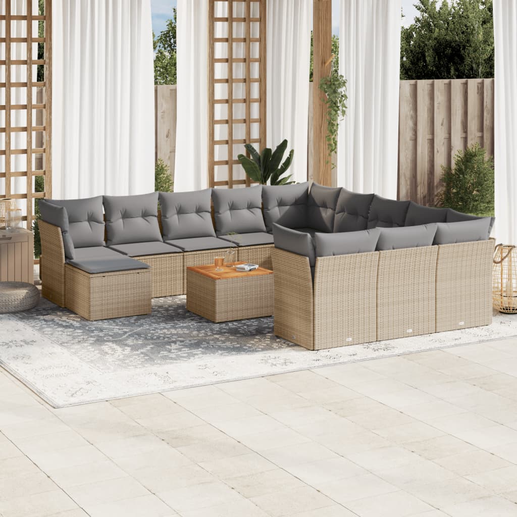 Set Mobilier De Grădină Cu Perne, 13 Piese, Gri, Poliratan