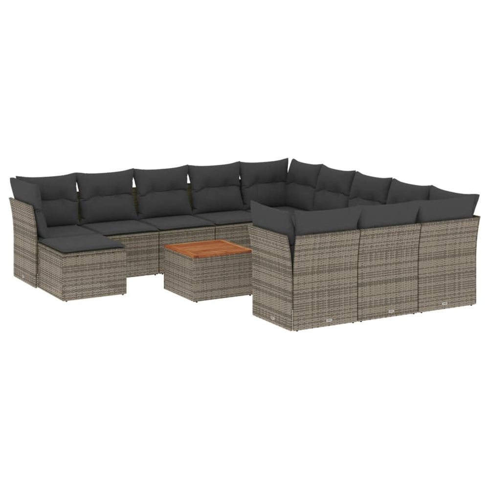 Set Mobilier De Grădină Cu Perne, 13 Piese, Gri, Poliratan
