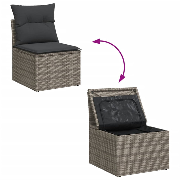 Set Mobilier De Grădină Cu Perne, 13 Piese, Gri, Poliratan