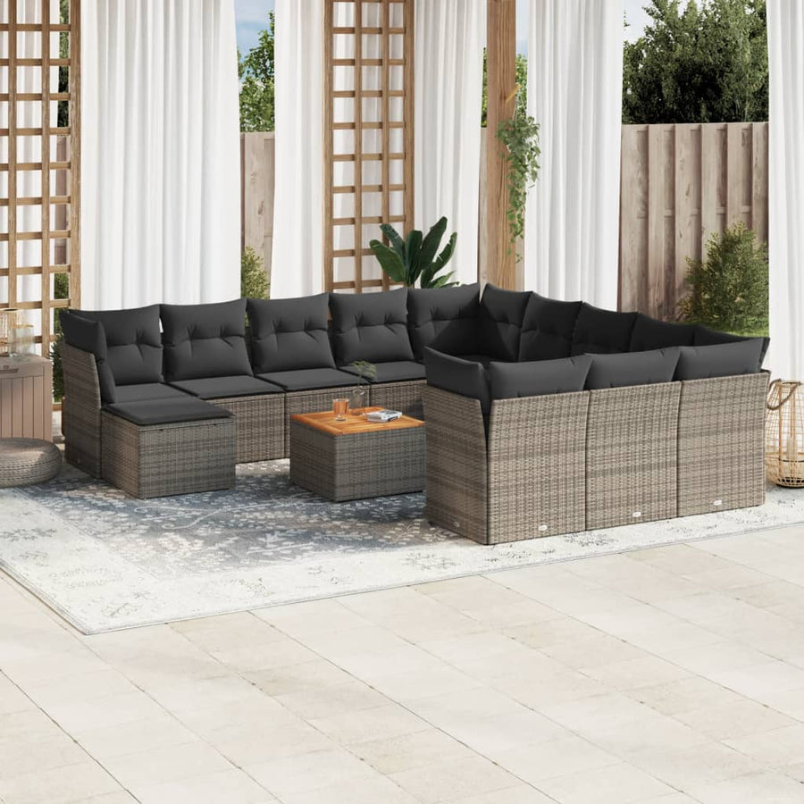 Set Mobilier De Grădină Cu Perne, 13 Piese, Gri, Poliratan