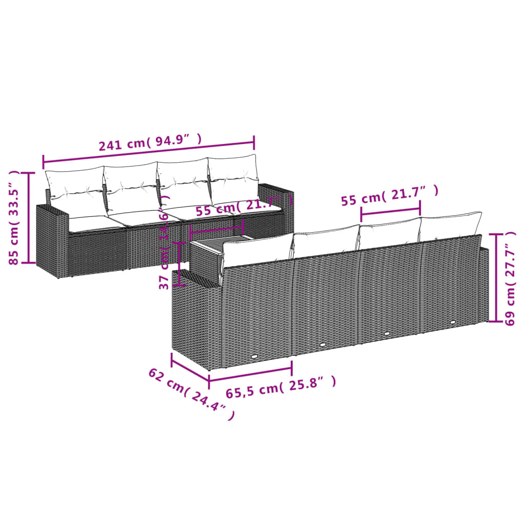 Set Mobilier De Grădină Cu Perne, 9 Piese, , Poliratan
