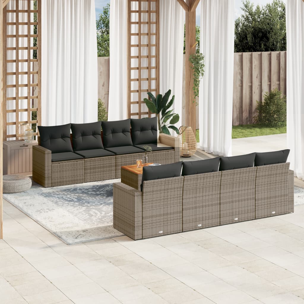 Set Mobilier De Grădină Cu Perne, 9 Piese, , Poliratan