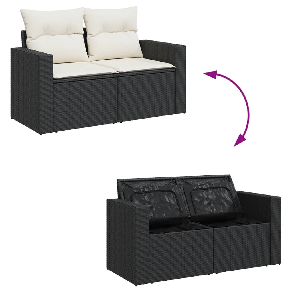 Set Mobilier De Grădină Cu Perne, 9 Piese, Negru, Poliratan