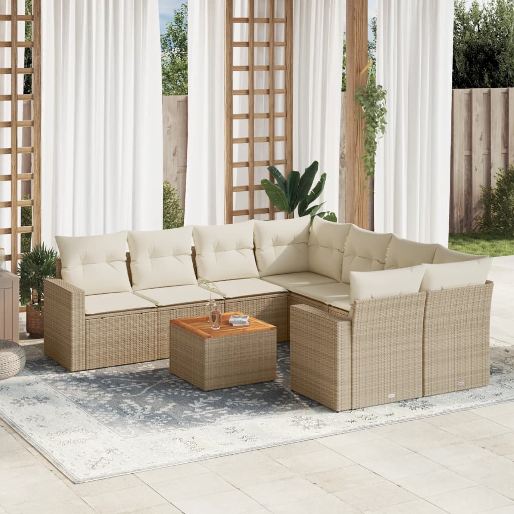 Set Mobilier De Grădină Cu Perne, 9 Piese, Negru, Poliratan