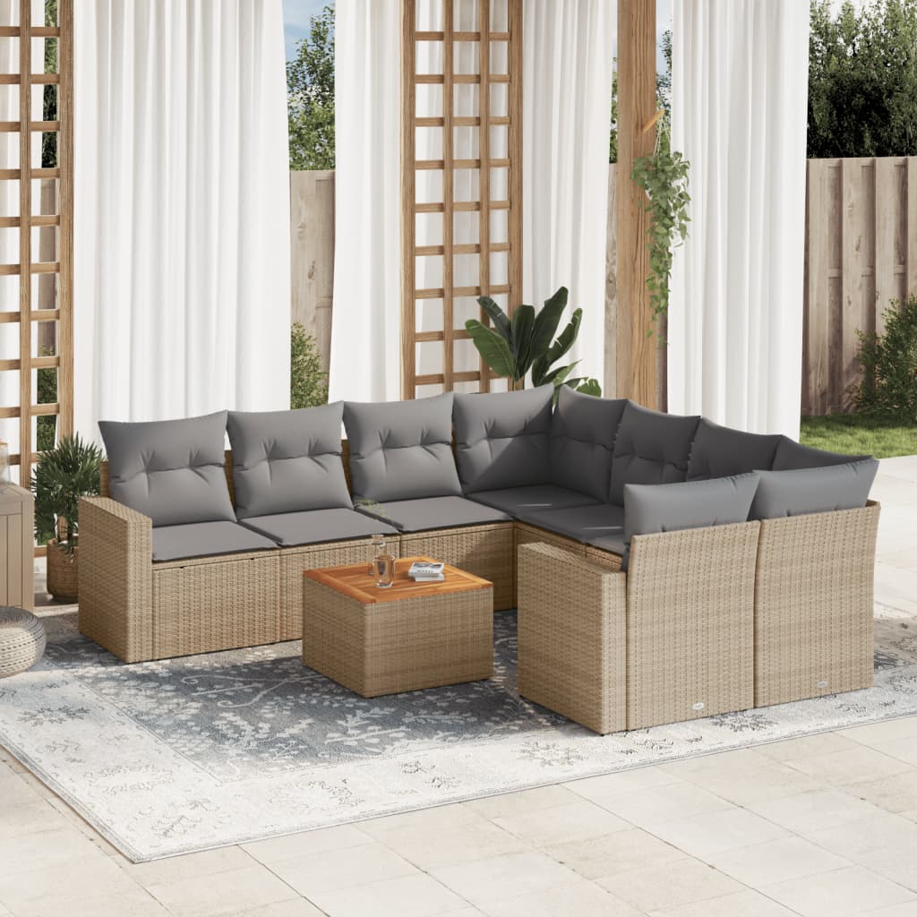 Set Mobilier De Grădină Cu Perne, 9 Piese, Negru, Poliratan