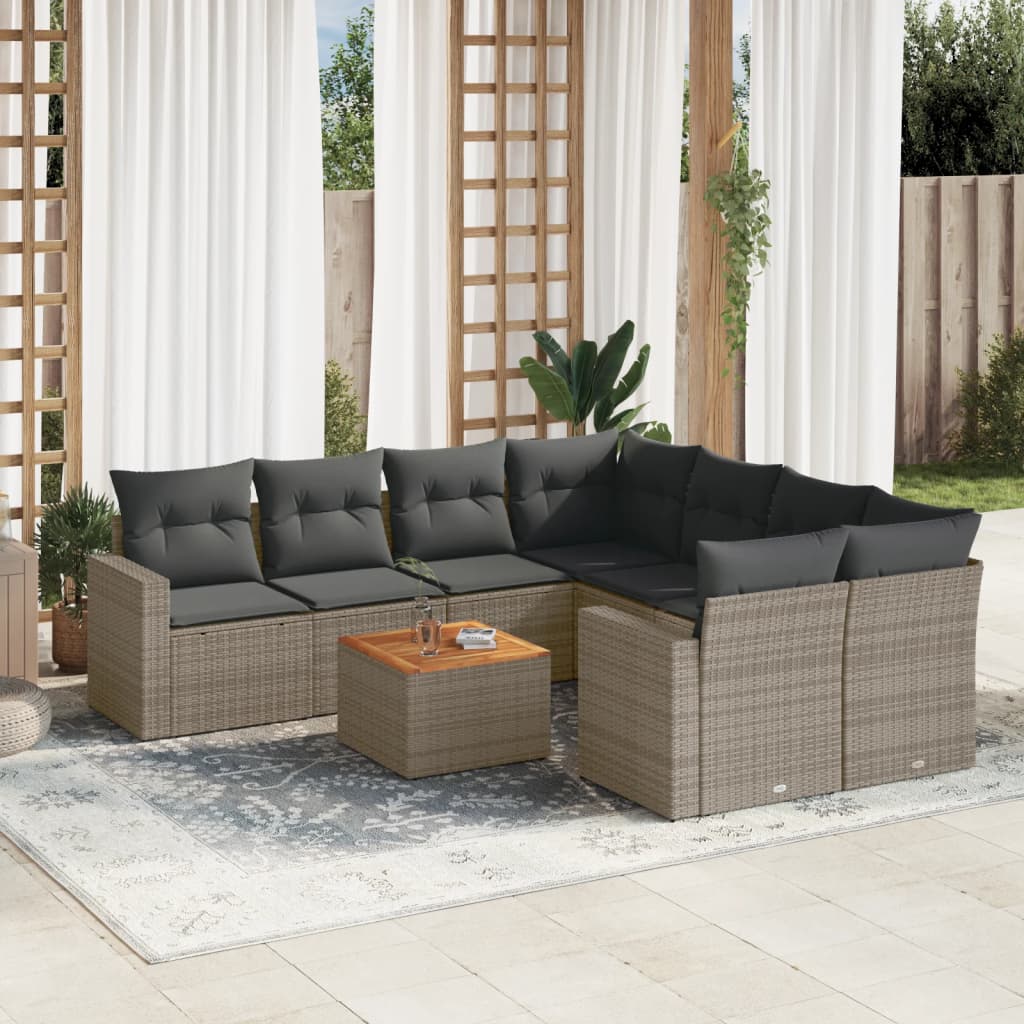 Set Mobilier De Grădină Cu Perne, 9 Piese, Negru, Poliratan