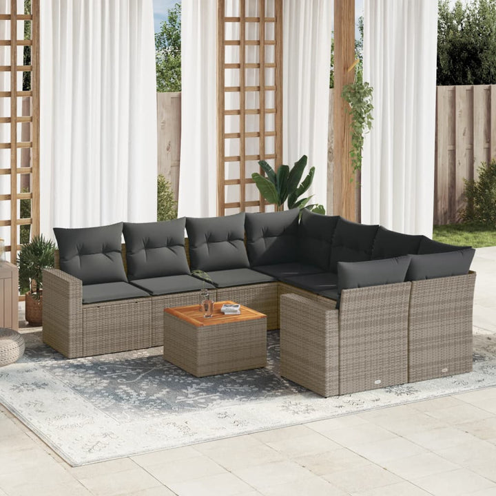 Set Mobilier De Grădină Cu Perne, 9 Piese, Negru, Poliratan